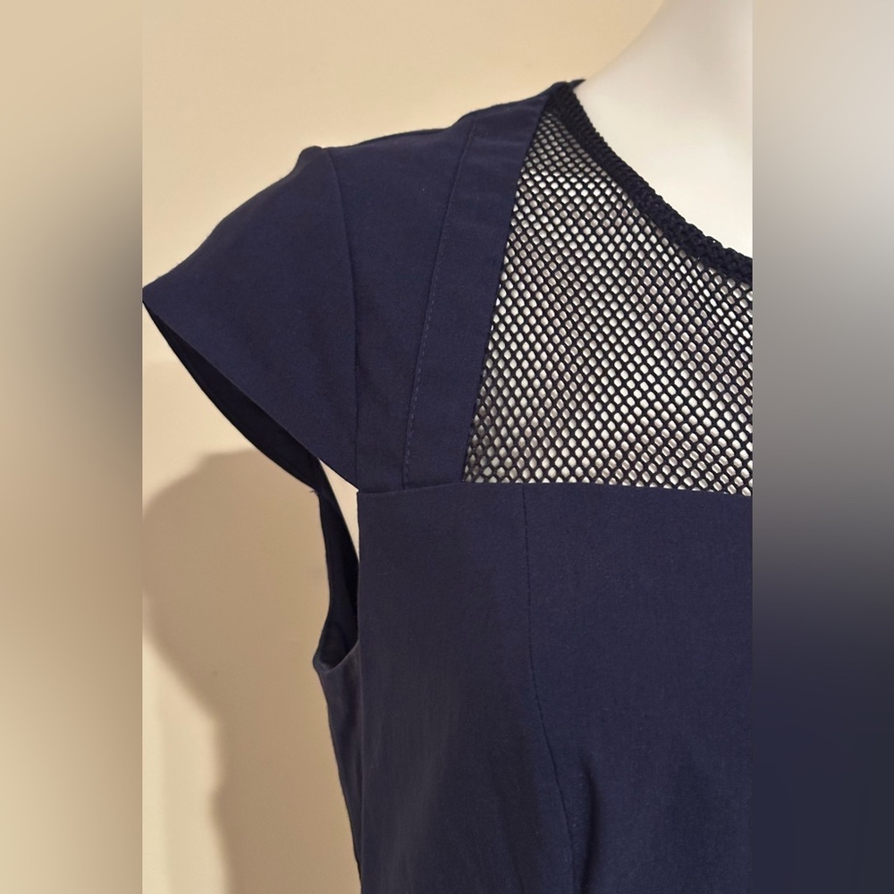 BLACK SAKS FITH AVANUE Blue Sheath Dress Square Neck Cap Sleeve Net Bodice Sz 10 - Picture 6 of 16